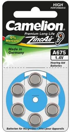Camelion Zinc Air Celles 1.4V A675/ZL675, 6-pack, "no mercury"