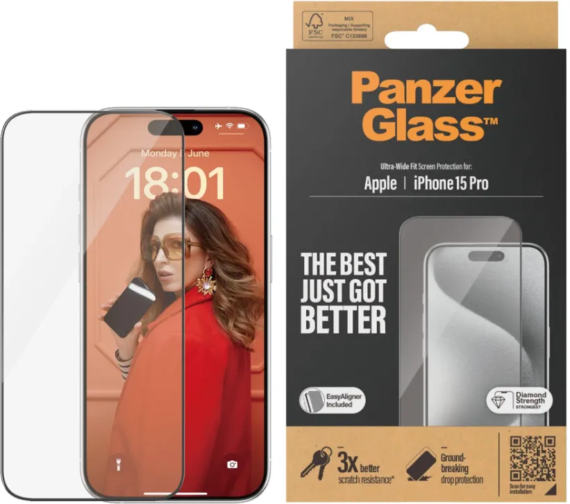 PanzerGlass Screen Protector iPhone 15 6.1 Pro | Ultra-Wide Fit w. EasyAligner