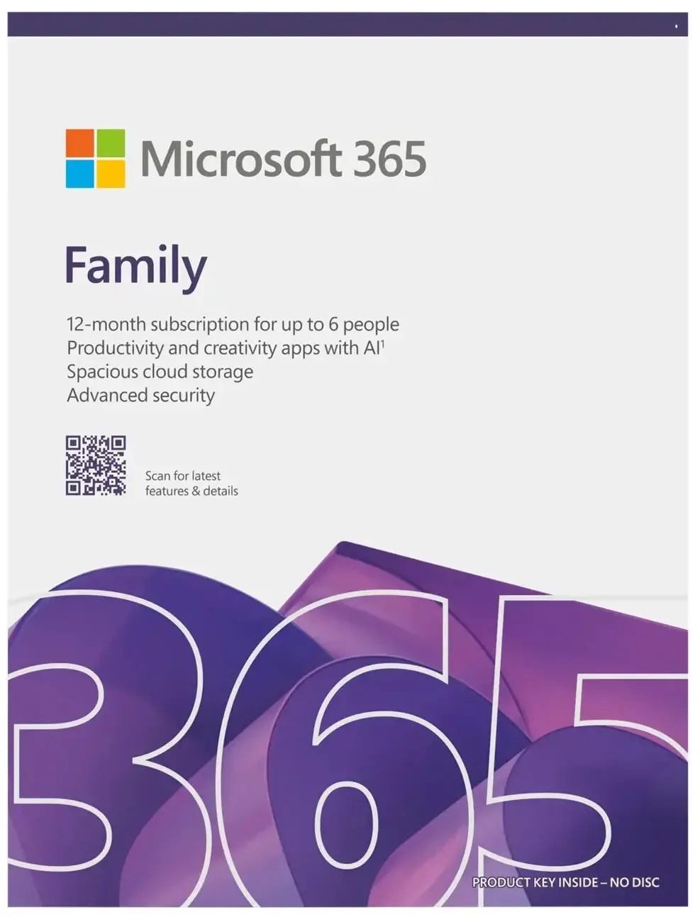 Microsoft® M365 Family English Subscription EuroZone 1 License Medialess 1 Year.