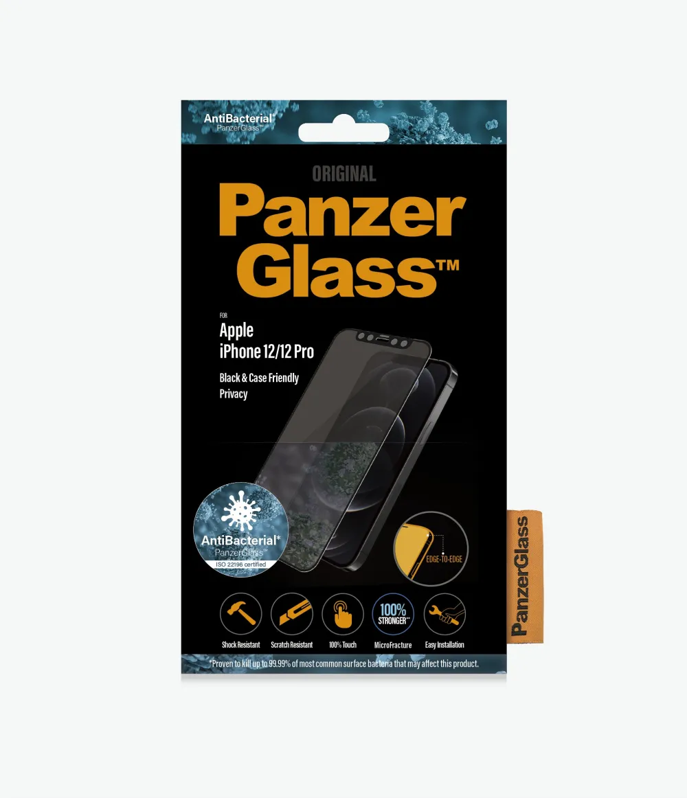 PanzerGlass Folie Apple iPhone 12/12 Pro Edge-to-Edge Privacy Anti-Bacterial