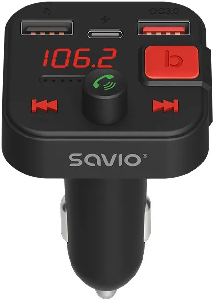 SAVIO FM transmitter, Bluetooth 5.3, QC 3.0 charger, LED display, Bass Boost, TR-15, black