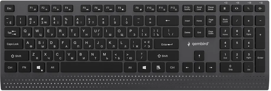 Gembird KB-MCH-06-CYRL Slim wired multimedia keyboard with Type-C adapter, Cyrillic layout, black