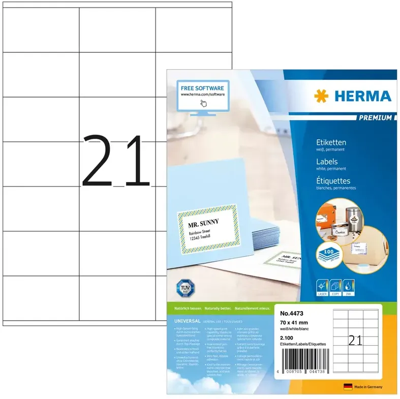 HERMA Etiketten Premium A4 weiß 70x41 mm Papier 2100 St.