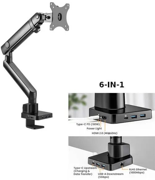 Suport monitor de masa cu Statie docking  6-in-1, Blackmount MNT20, 17"-32", max.8 kg, otel, negru