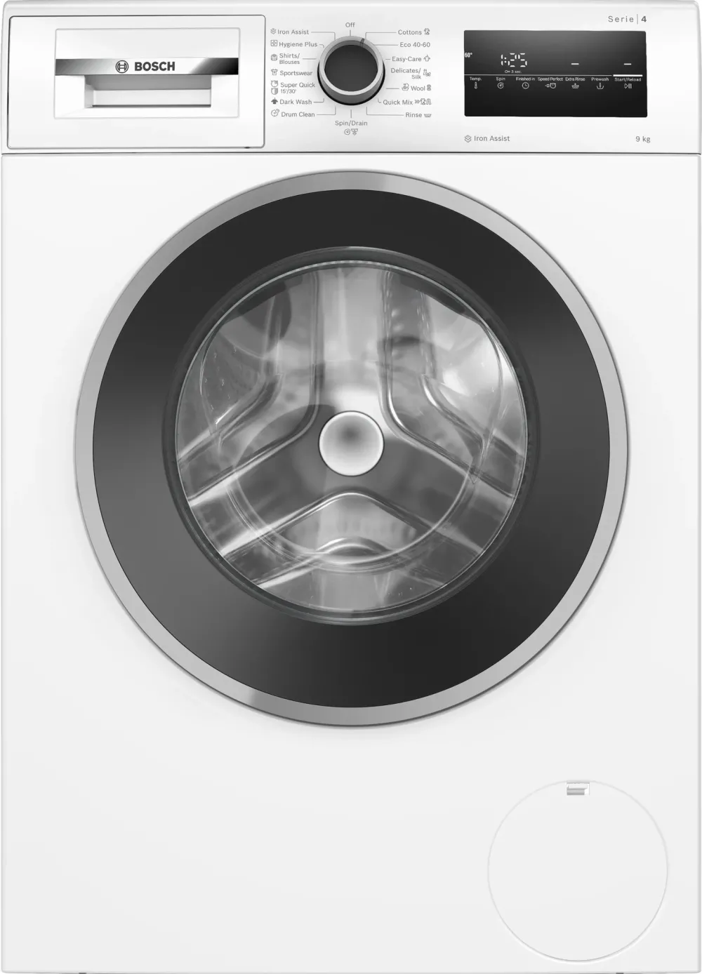 Masina de spalat rufe Bosch WAN2826NBY, 9 Kg, 1400 RPM, EcoSilence Drive, Iron Assist, Hygiene Plus, Control electronic/touch, program Dark colors, Speed Perfect, Clasa A, 60 cm, Alb/Gri