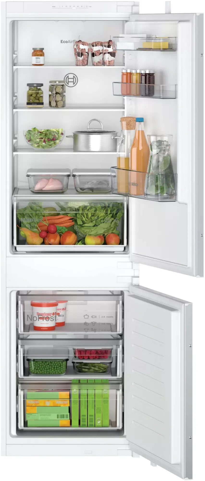 Combina frigorifica Incorporabila Bosch KIN86NSE0, 260 l, No Frost, EcoAirflow, Iluminare LED, Clasa E, H 177.2 cm