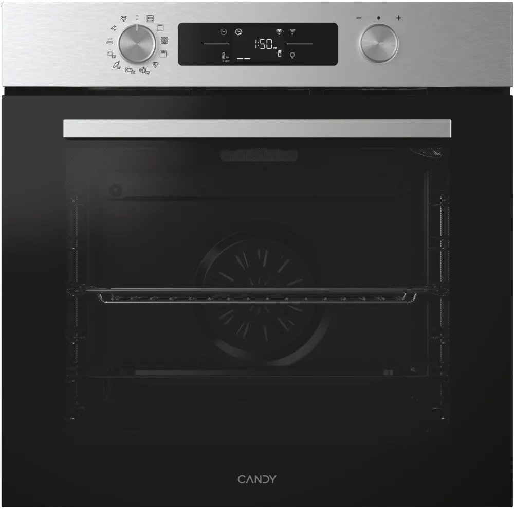 Cuptor incorporabil Candy Titanium CA6 N5B3EYTX, Electric, 78 litri, Curatare Pirolitica & Hidrolitica, WiFi, Tehnologie Easy STEAM, 12 functii, Raft telescopic, Clasa A++, Inox