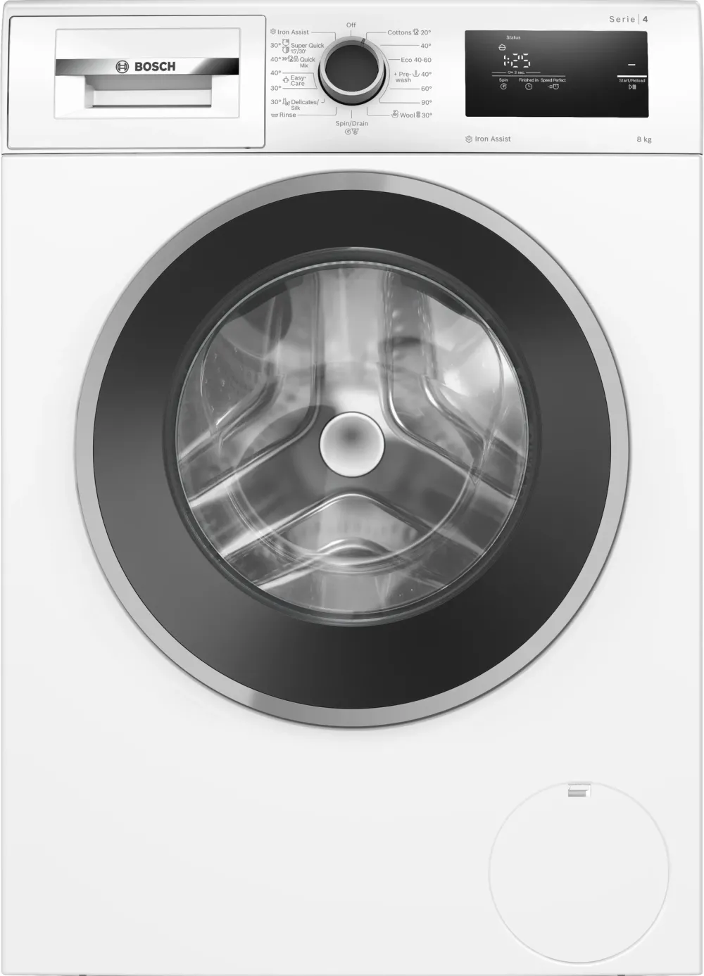 Masina de spalat rufe Bosch WAN2806NBY, 8 Kg, 1400 RPM, Iron Assist, EcoSilence Drive, Control electronic/touch, Speed Perfect, Clasa A, 60 cm, Alb/antracit