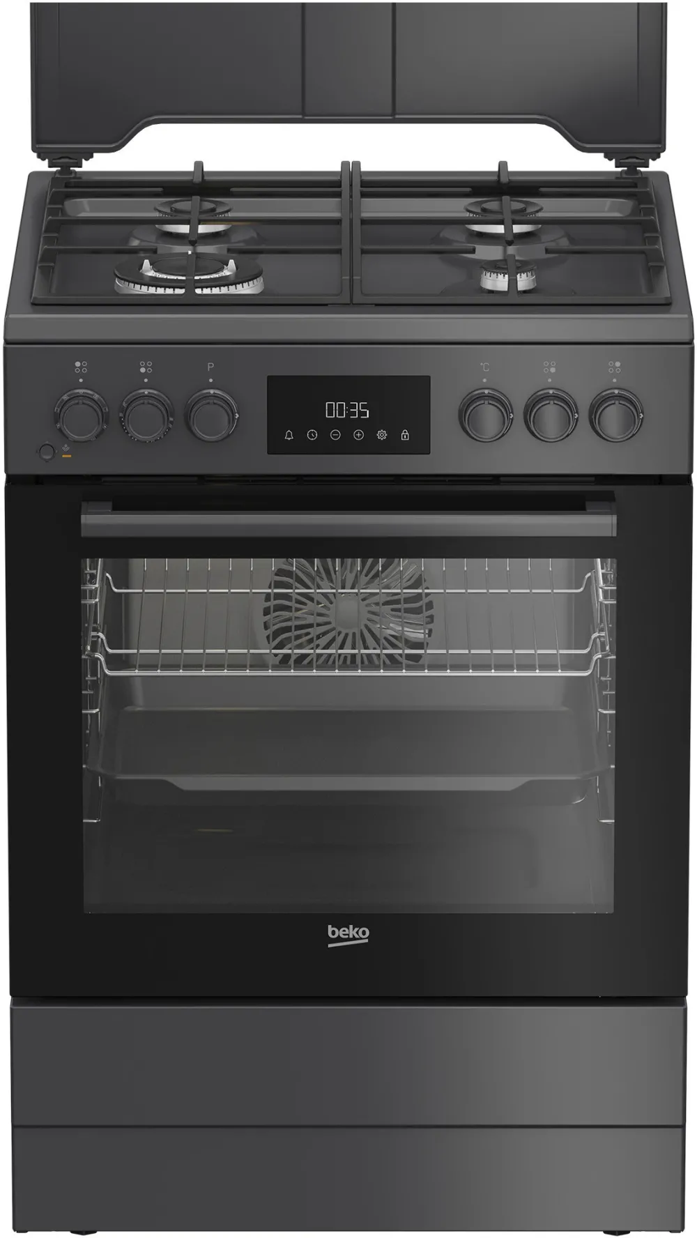Aragaz mixt Beko FBSM62320SAC, 4 zone de gatit, High Efficiency Gas Burner, Clasa A, Display LED, Child Lock, Anthracite