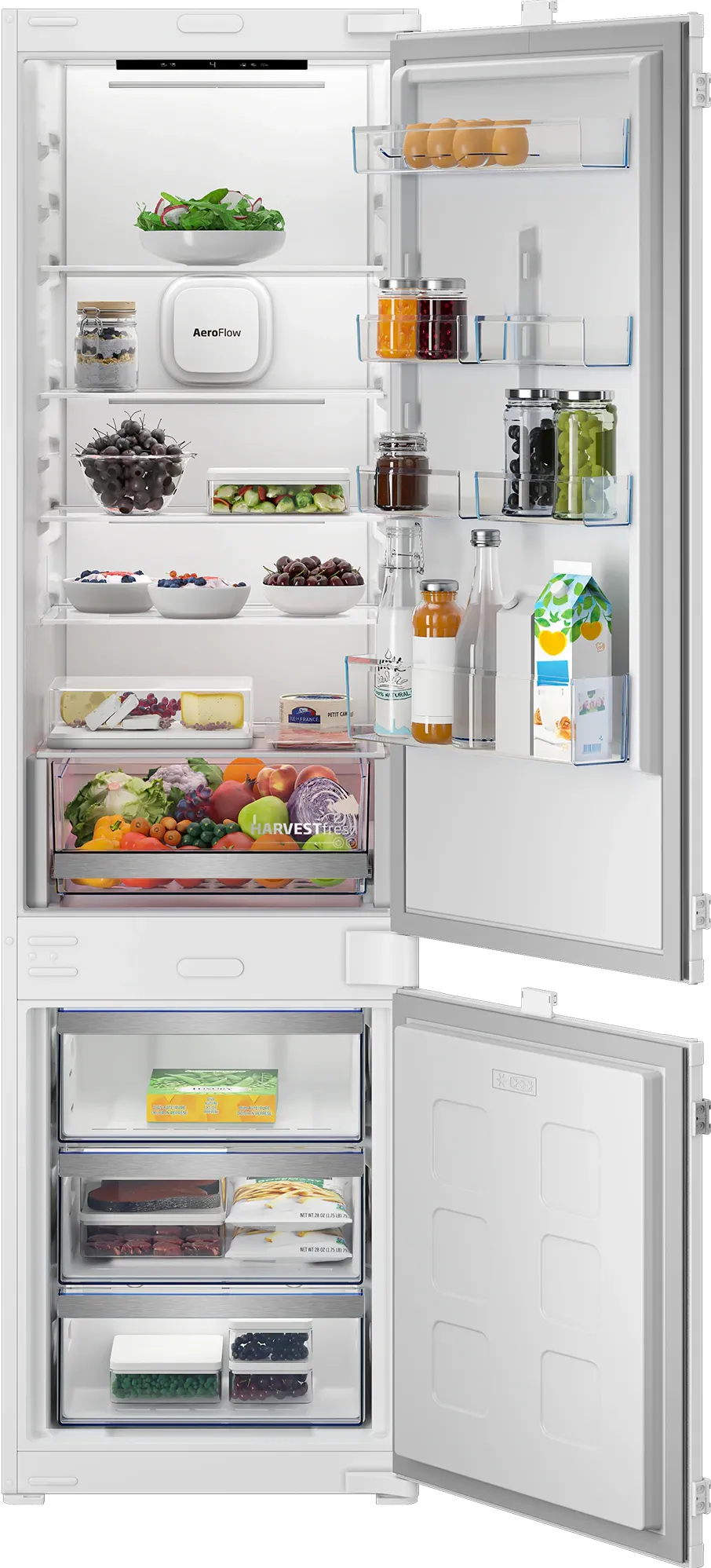 Combina frigorifica incorporabila Beko B3BCNA324HS, No Frost, 300 l, H 193,5 cm, Clasa energetica E, HarvestFresh, AeroFlow, culoare Alb