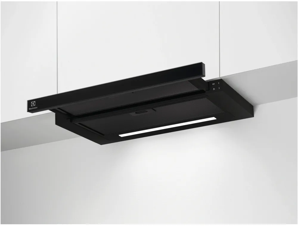 Hota telescopica incorporabila Electrolux LFP626AK, Putere de absorbtie 600 mc/h, 3 viteze, 60 cm, Sticla Neagra