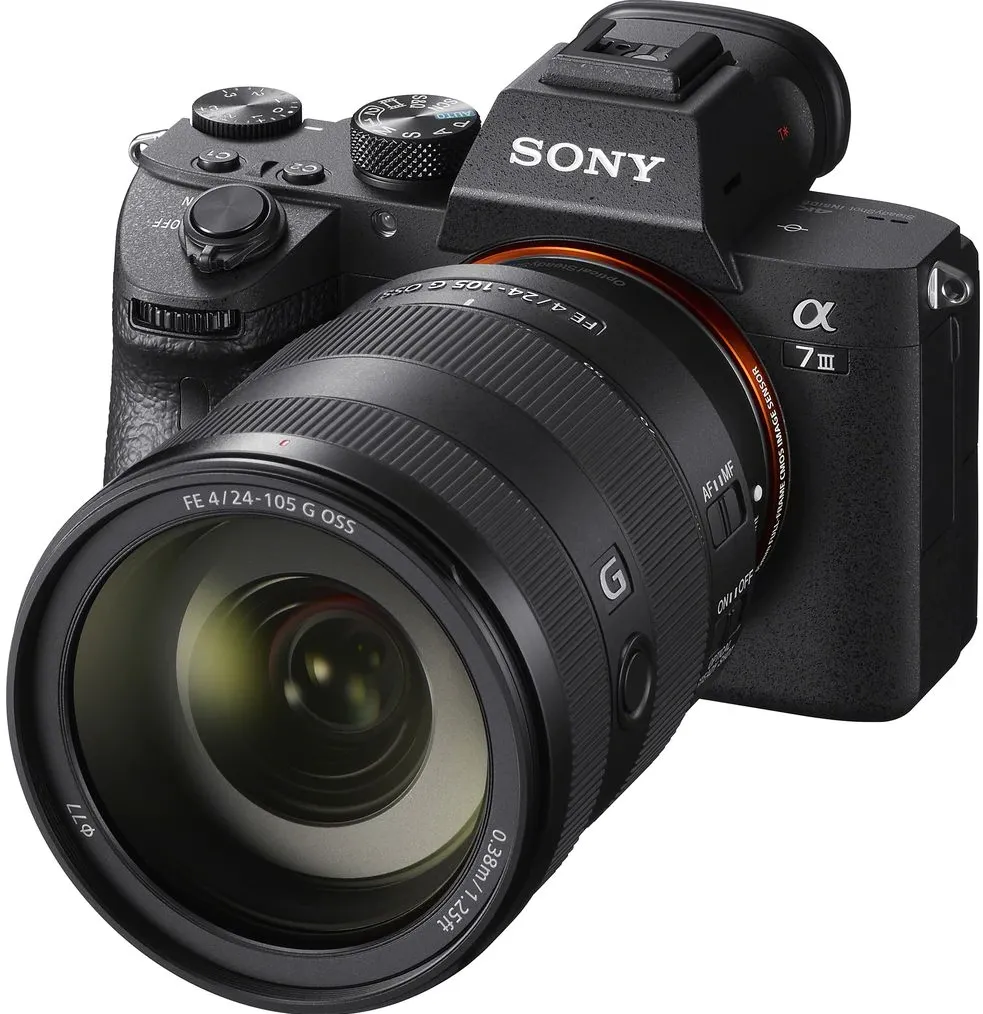 Aparat foto Mirrorless Sony Alpha A7III, 24.2 MP, Full-Frame, E-Mount, 4K HDR, 4D Focus, Wi-Fi, NFC, ISO 100-51200, Negru + Obiectiv SEL24105G 24-105 mm, Negru