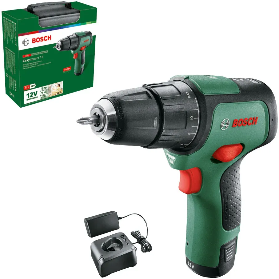 Masina de gaurit si insurubat (bormasina) pe acumulator Bosch EasyImpact 12 06039B6104, 12V, 30Nm, mandrina 10mm, acumulator 2Ah, incarcator