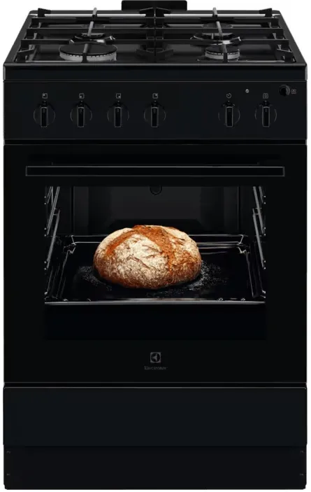Aragaz Electrolux LKG504013K, Gaz, 4 arzatoare, Aprindere integrata plita si cuptor, Siguranta plita si cuptor, Autocuratare catalitica, Grill electric, Rotisor, Clasa A, 60 cm, Negru