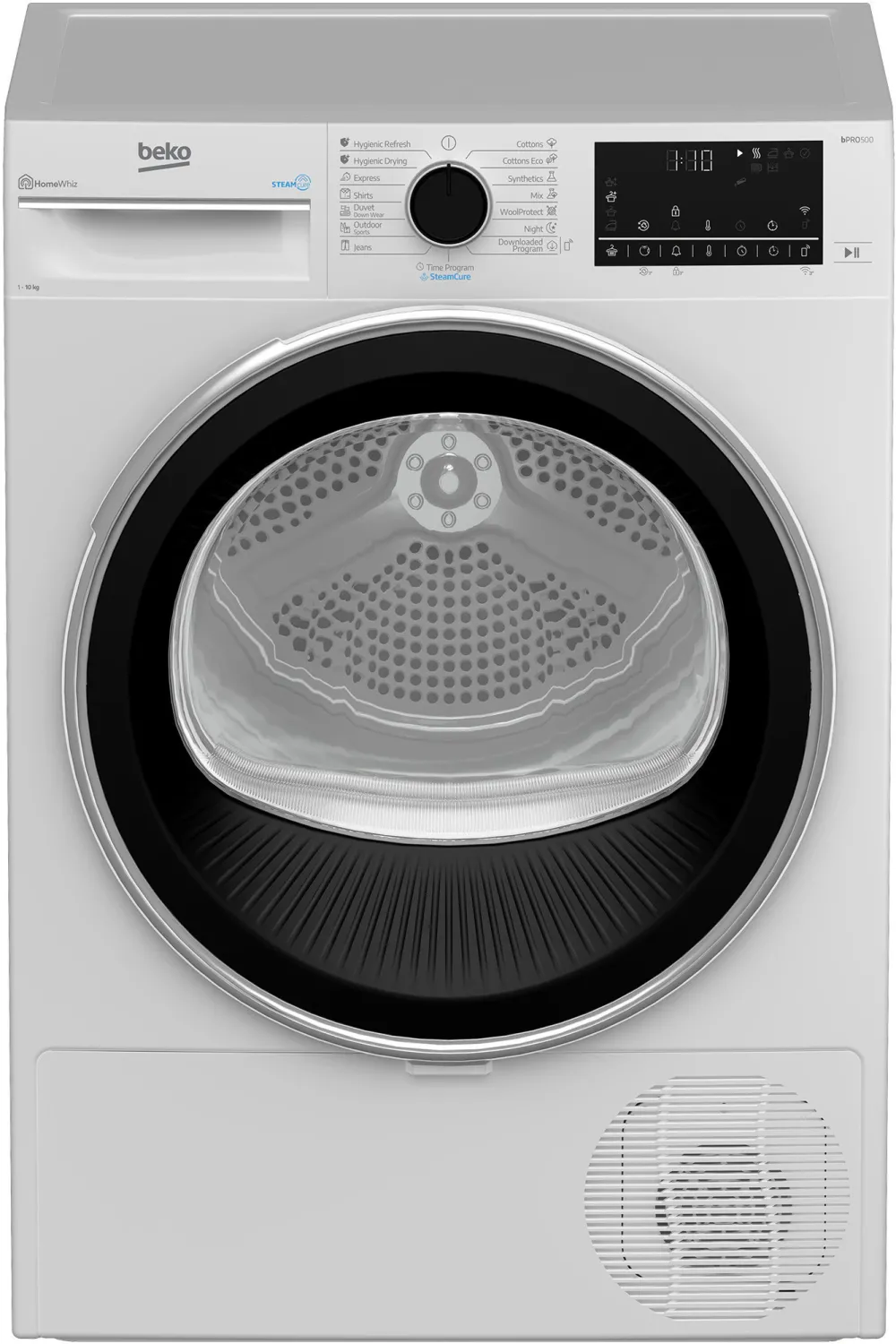 Uscator de rufe BEKO B3T40239W EU, 10 kg, 15 programe, HomeWhiz, Pompa de caldura, Clasa C, alb