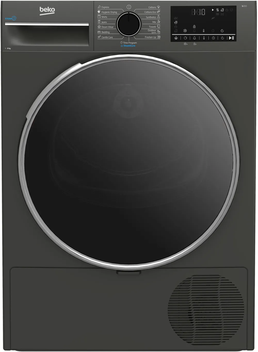 Uscator de rufe BEKO B3T68239MG EU, 8 kg, 15 programe, Aquawave, Pompa de caldura, Clasa D, gri inchis