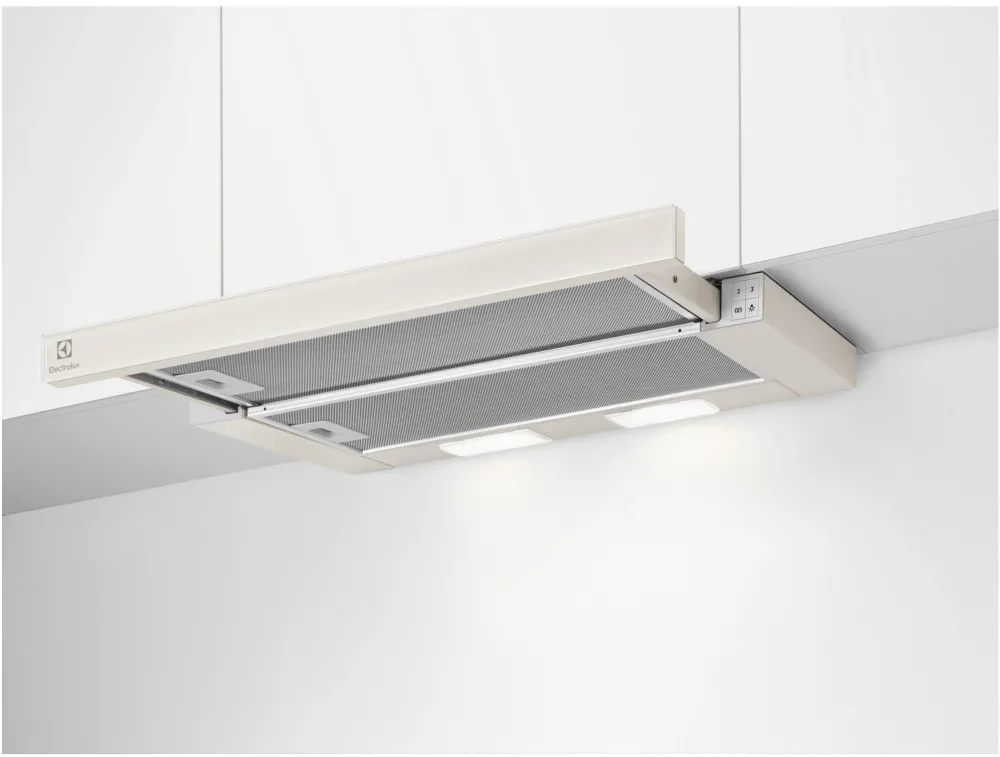 Hota telescopica incorporabila Electrolux LFP326AC, Putere de absorbtie 410 mc/h, 3 viteze, 60 cm, Sticla crem