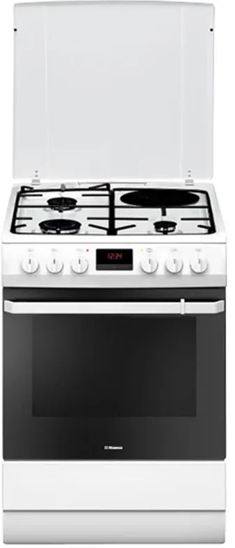 Aragaz Hansa FCMW68209, 3 arzatoare/ 1 zona de gatire, Mixt, Grill, Rotisor, Timer, Clasa A, 60 cm, Alb