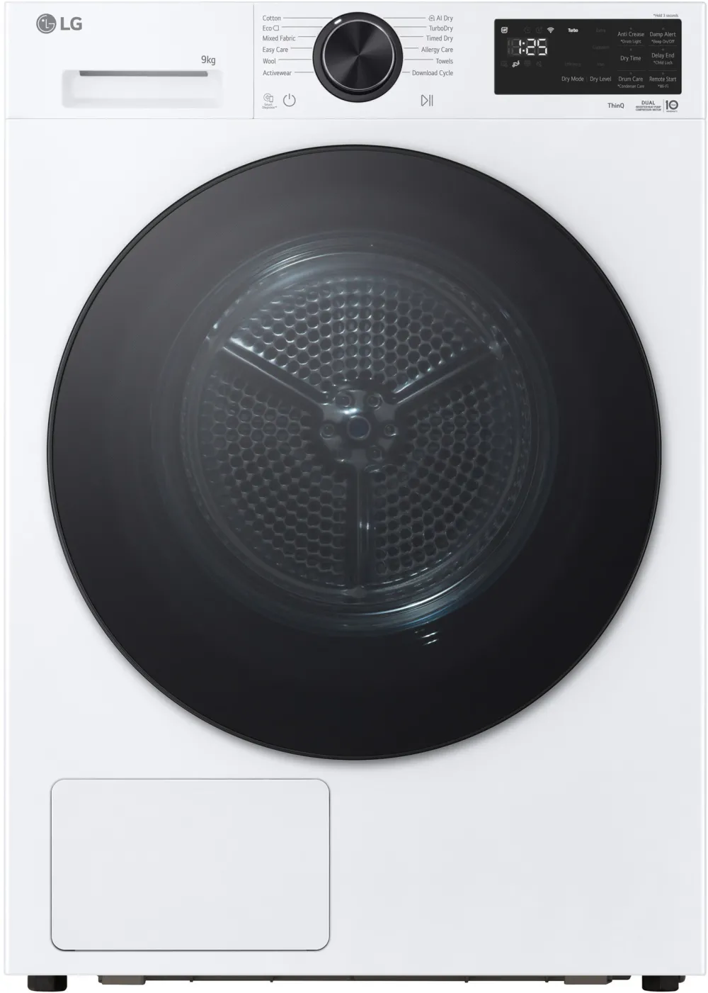 Uscator rufe LG RHX5009TB, 9kg; Turbo Dryer, Dual Inverter, Wifi, Clasa B, Alb