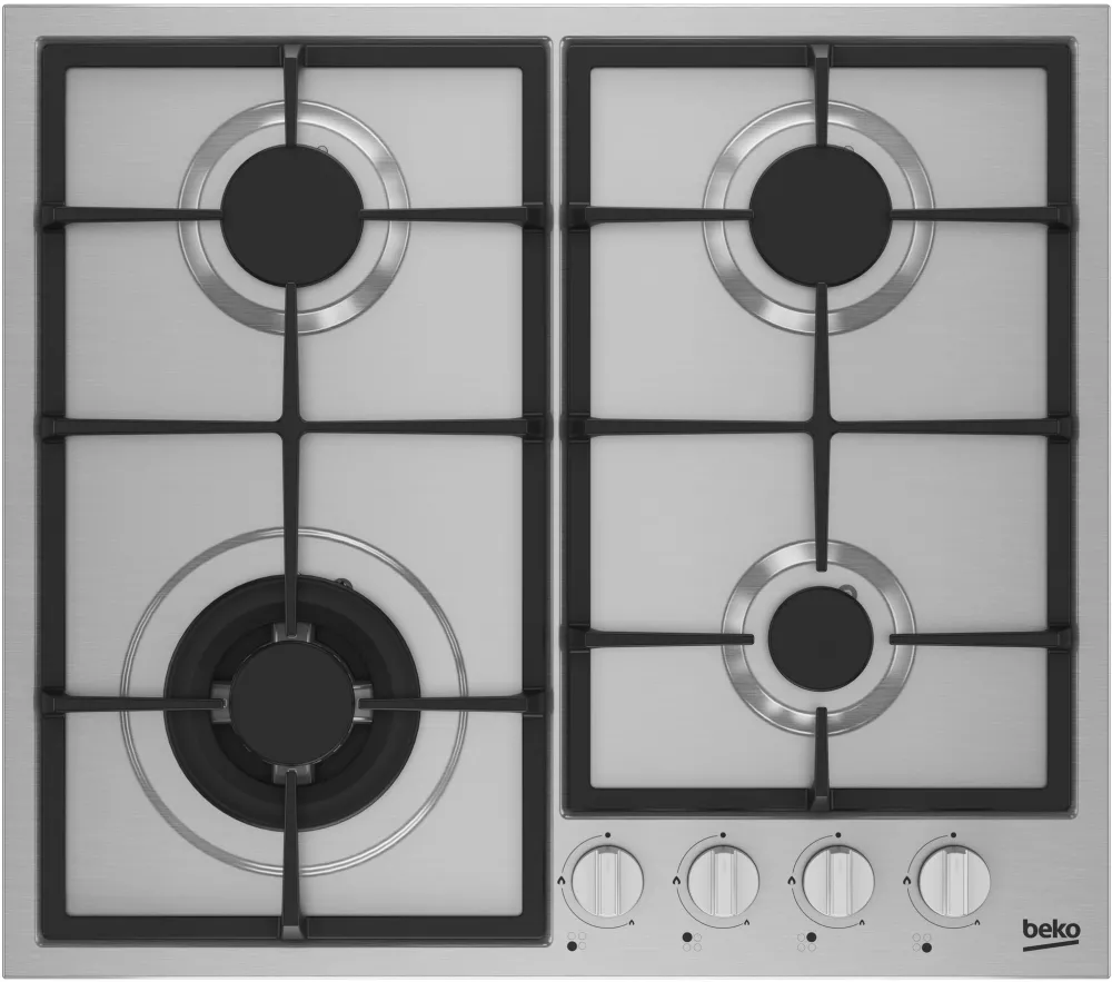 Plita incorporabila Beko HBIAG64225SX, Gaz, 4 arzatoare, Siguranta flacara, Wok, Gratar din fonta, Culoare Inox