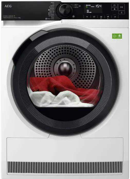 Uscator de rufe AEG TR9396CE SERIA9000 Ecoline AbsoluteCare cu pompa de caldura, 9 kg, Clasa B, motor Inverter, Wi-Fi, Tehnologie 3DScan cu senzor capacitiv,, Uscare Temporizata/Automata, Antisifonare+, Iluminare interioara, Adancime 66 cm, alb