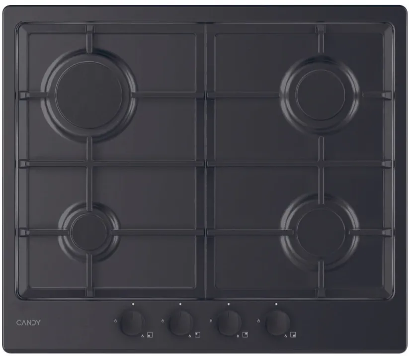 Plita incorporabila Candy CHG6BRBB, Gaz, 4 arzatoare, Aprindere electrica one touch, Gratare fonta, 60 cm, Neagra
