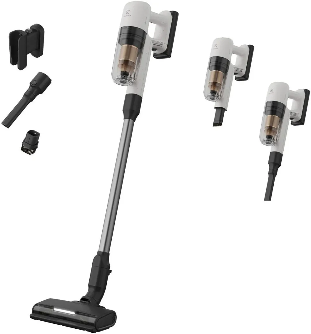 Aspirator vertical Electrolux Seria 700 EP72UB21SW, autonomie max 50 min, motor BLDC, tehnologie filtrare multi-ciclonica, perie multi-suprafete PowerPro cu lumina LED, Alb scoica
