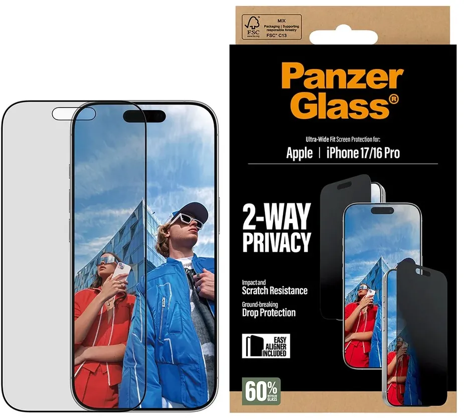 Folie protectie ecran PanzerGlass 2-Way Privacy Ultra-Wide Fit cu EasyAligner iPhone 2025 6.3" / iPhone 16 Pro