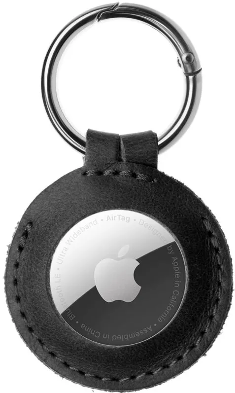 Husa protectie FIXED pentru AirTag piele naturala si otel negru