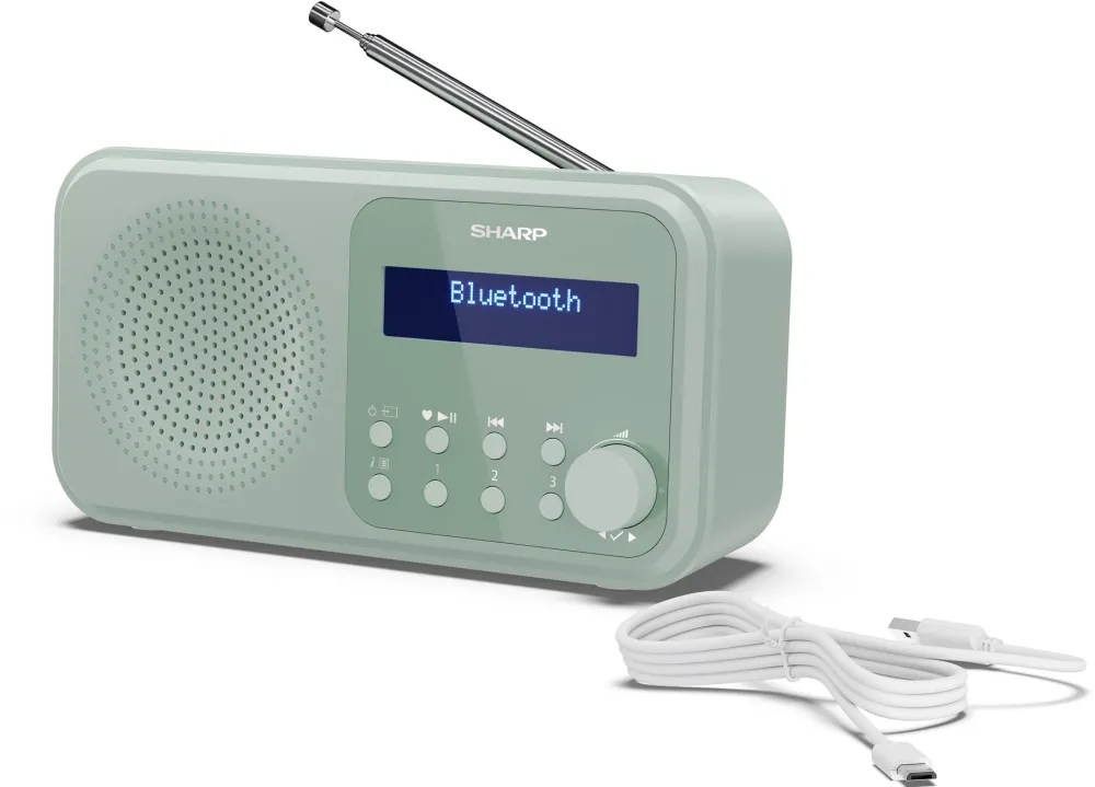 Sharp DR-P420(GN) Tokyo Portable Digital Radio, FM/DAB/DAB+, Bluetooth 5.0, USB or Battery Powered, Aquamarine Green