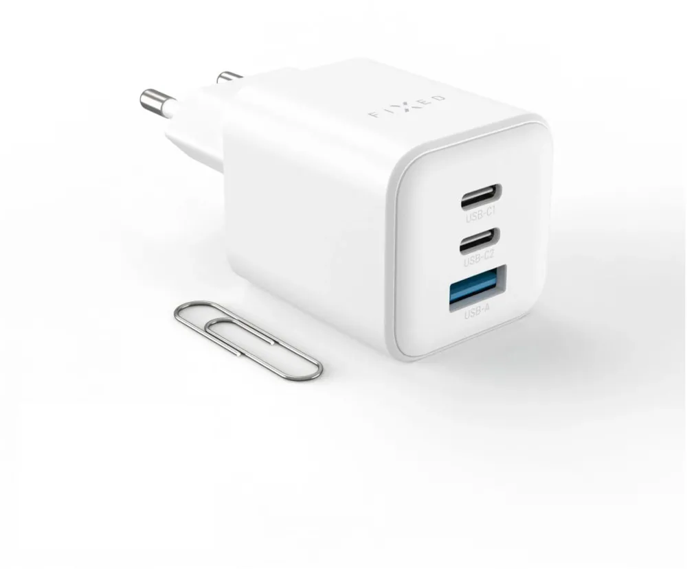 Incarcator de retea FIXED Mini GaN 2x USB-C + USB 65W alb
