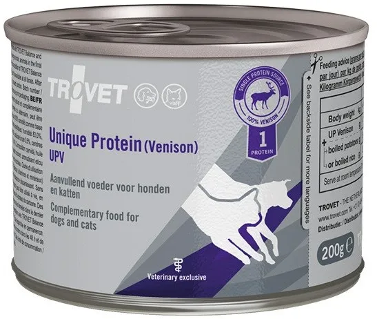 Hrana umeda pentru caini si pisici TROVET Unique Protein UPV vanat 200 g