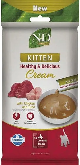 FARMINA N&D Prime Cat Cream with chicken & tuna kitten box – cat treat for kittens – 4x15g