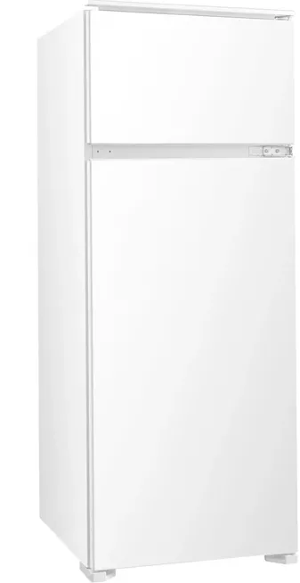 Frigider incorporabil Samus SDBI299IE, cu 2 usi si 4 rafturi, 205 litri, static, clasa E, alb, inaltime 145 cm, termostat reglabil, usi reversibile, lumina interioara tip LED, picioare reglabile