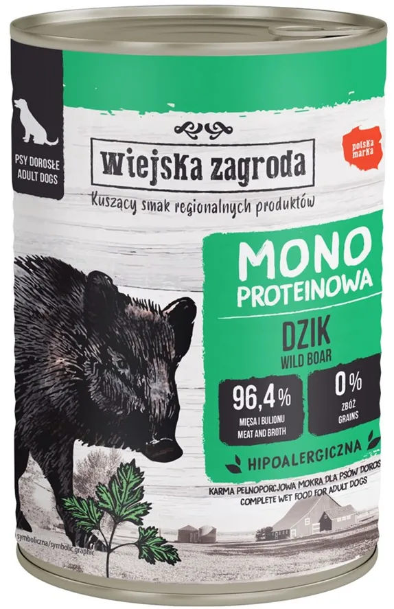 WIEJSKA ZAGRODA Monoprotein Wild boar - wet dog food - 400g
