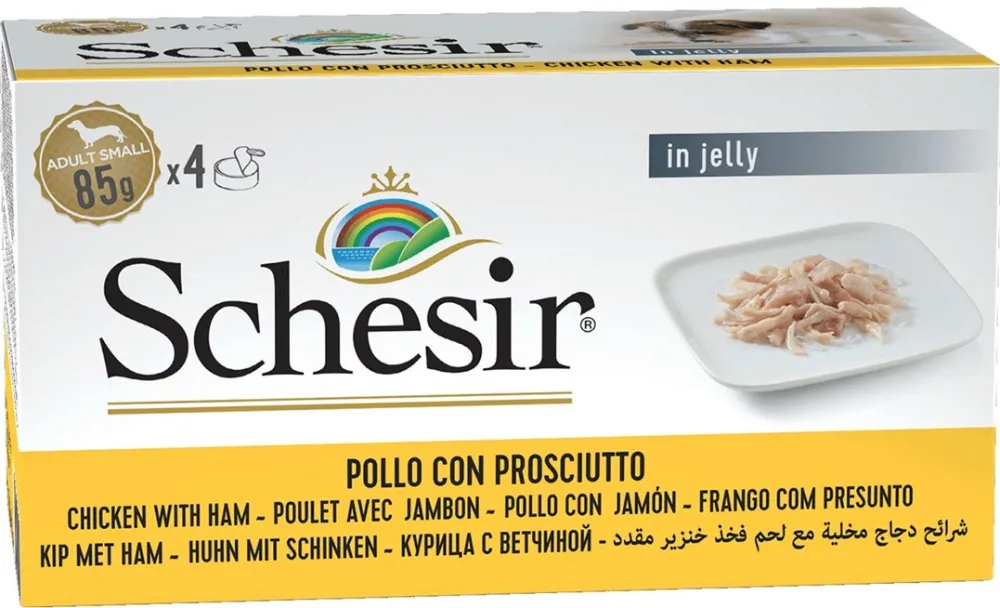 SCHESIR Chicken with ham in jelly - wet dog food - 4 x 85g