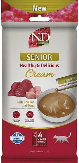 FARMINA N&D Quinoa Cat Senior Cream with Chicken & Tuna box – cat treat – 4x15g