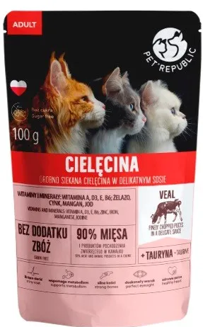 PET REPUBLIC Adult Finely chopped veal - wet cat food - 100 g