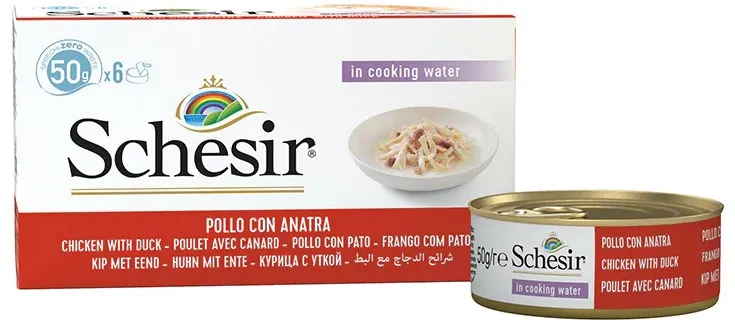 SCHESIR Chicken fillets with duck in broth - wet cat food - 6x50g
