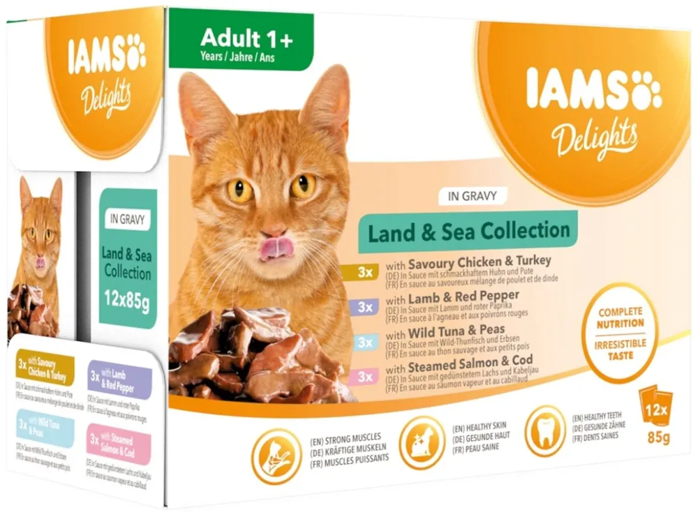 IAMS DELIGHTS Land & Sea Collection in Gravy box – wet cat food – 12x85g