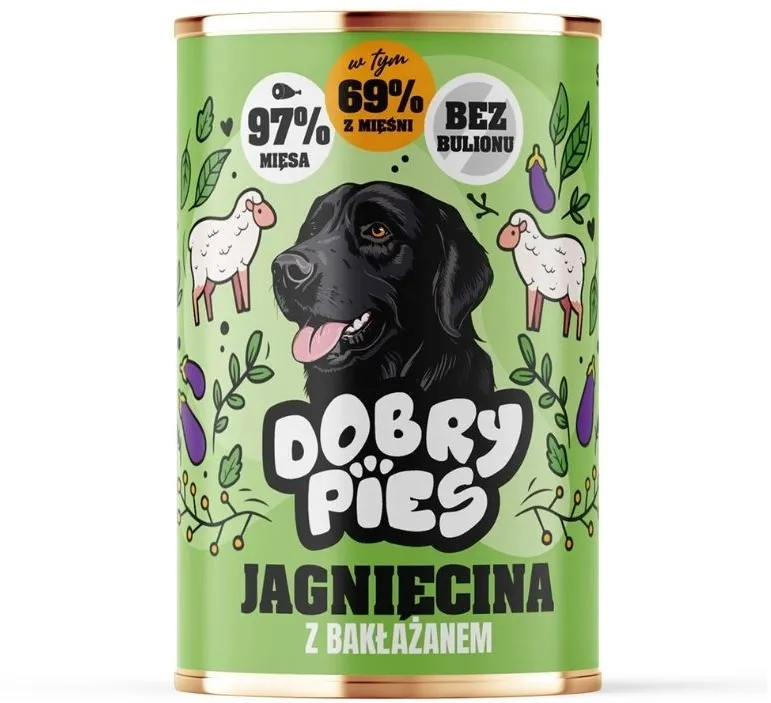 DOBRY PIES Lamb with eggplant - wet dog food - 400g