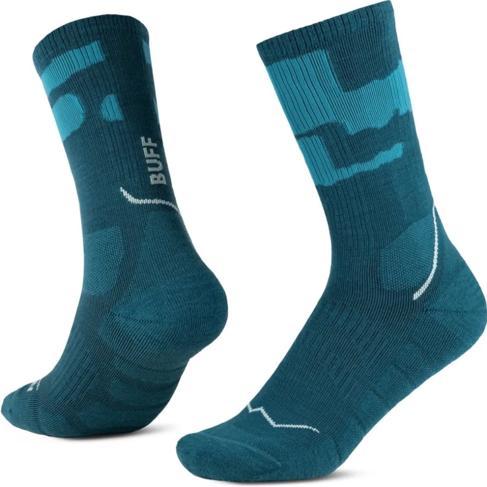 BUFF Merino MW Crew Socks MWC2 Socks, Blue-Turquoise L