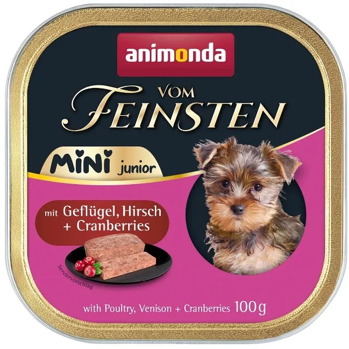 Hrana umeda pentru caini animonda Vom Feinsten Junior Mini pasare cu vanat si merisoare 100 g