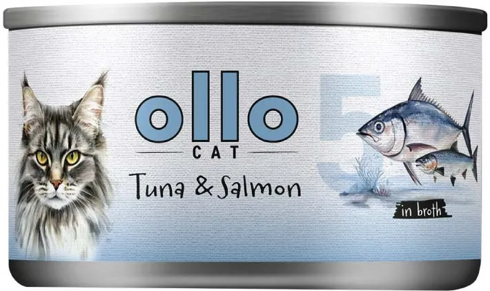 OLLO Cat nr 5  Tuna & Salmon in broth - wet cat food - 70g