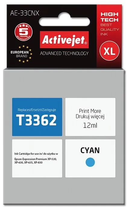Cartus cerneala ACTIVEJET AE-33CNX compatibil Epson 33XL T3362 cyan 12 ml