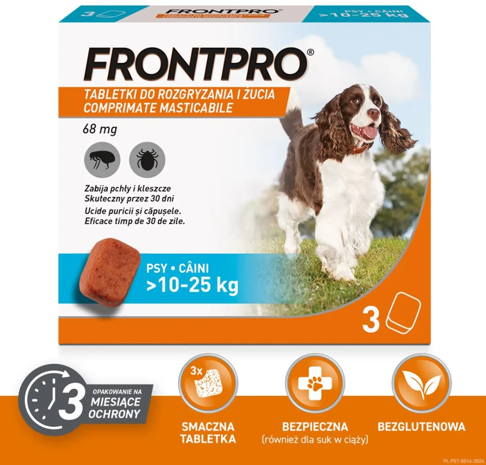 FRONTPRO Flea and tick tablets for dog (>10-25 kg) - 3x 68mg