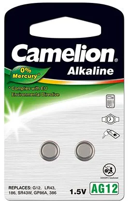 Camelion Alkaline Button celles 1.5V LR43/LR1142/386, 2-pack, "no mercury"