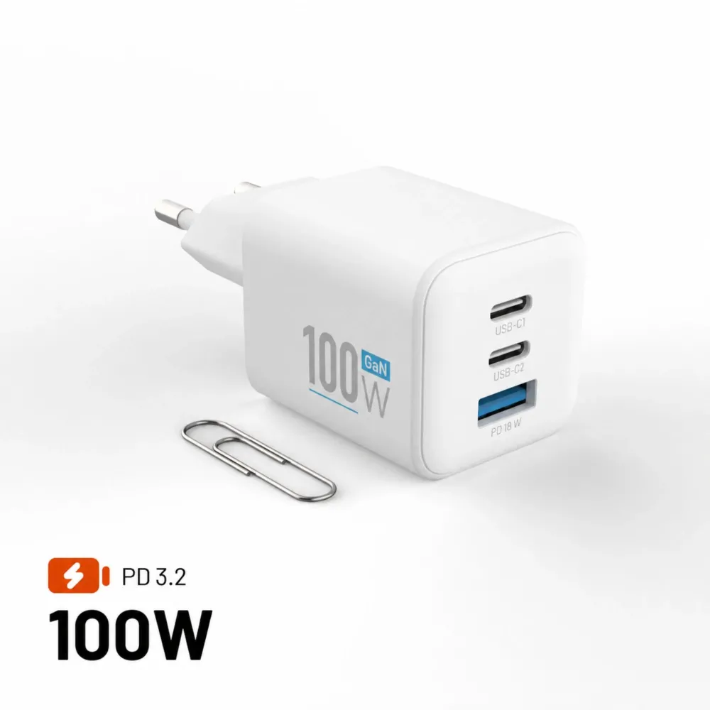 Incarcator de retea FIXED Mini GaN 2x USB-C + USB-A PD 100W alb