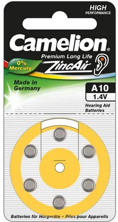 Camelion Zinc Air Celles 1.4V A10/ZL10, 6-pack, "no mercury"