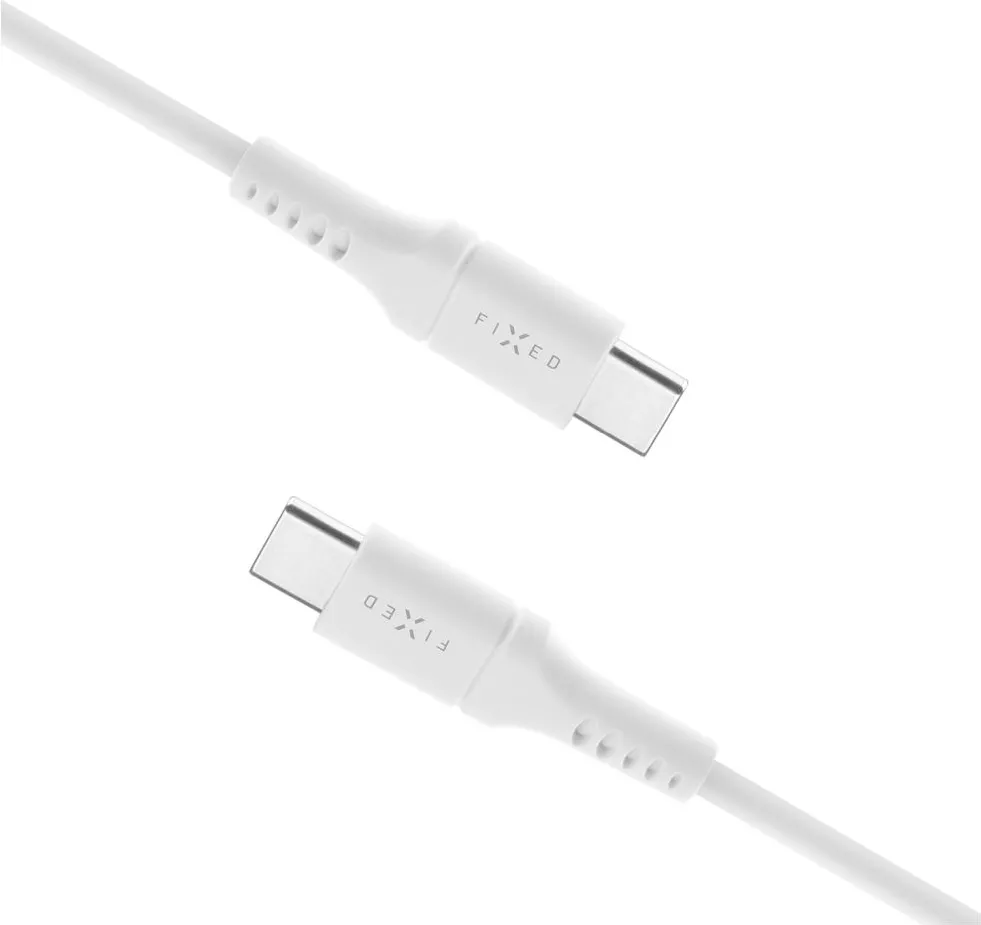 Cablu USB-C - USB-C FIXED Liquid Silicone 1,2 m 60W PD alb